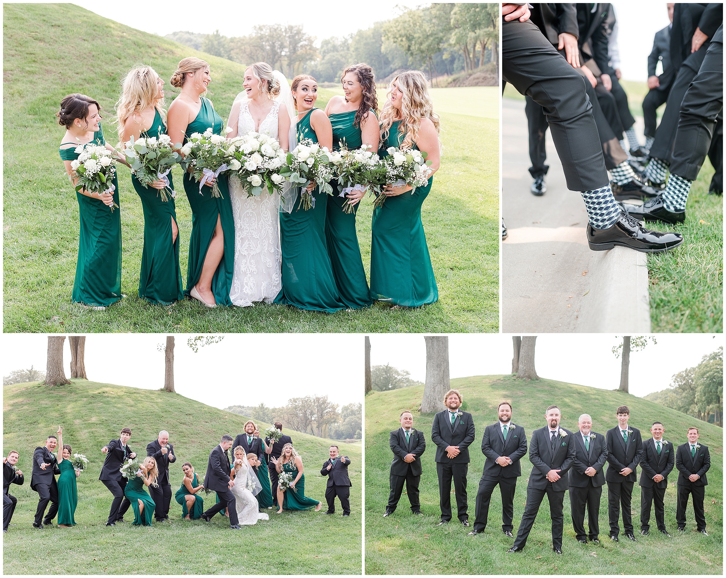 Outdoor wedding day portraits of the bridal party